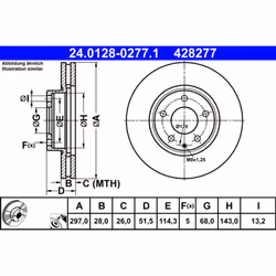 Disque de frein ATE 24.0128-0277.1 avant, ventilé, 1 pièce