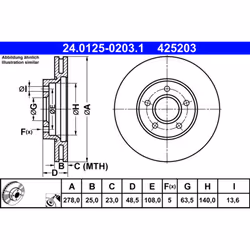 Disque de frein ATE 24.0125-0203.1 avant, ventilé, à haute teneur en carbone, 1 pièce