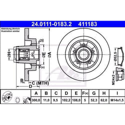 ATE Disque de frein RENAULT: CLIO 3, MEGANE 2 11,0mm 5 108,0mm plein revêtu 24.0111-0183.2 8200471520,8200736267 Disques de frein, Disque