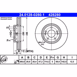 Disque de frein ATE 24.0128-0280.1 avant, ventilé, à haute teneur en carbone, 1 pièce