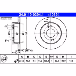 Disque de frein ATE 24.0110-0394.1 arrière, plein, 1 pièce