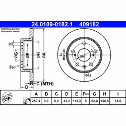 Disque de frein ATE 24.0109-0182.1 arrière, plein, 1 pièce