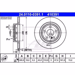 Disque de frein; ATE; 300,0 10,0 5 112,0 plein revêtu allié/carbonisé; pour MERCEDES-BENZ; 0004231612, 1724230212, A000423161 ...