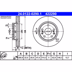 Disque de frein ATE 24.0122-0290.1 avant, ventilé, 1 pièce