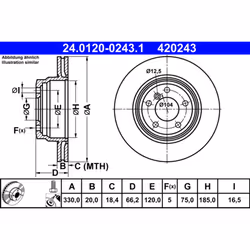 Disque de frein ATE 24.0120-0243.1 arrière, ventilé, à haute teneur en carbone, 1 pièce