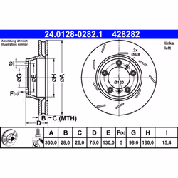 Disque de frein ATE 24.0128-0282.1 arrière, rainuré, à haute teneur en carbone, 1 pièce