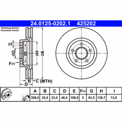Disque de frein ATE 24.0125-0202.1 avant, ventilé, à haute teneur en carbone, 1 pièce