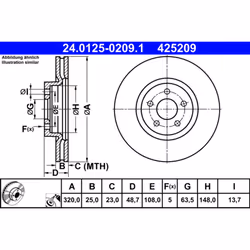 Disque de frein ATE 24.0125-0209.1 avant, ventilé, à haute teneur en carbone, 1 pièce