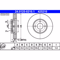 Disque de frein ATE 24.0125-0210.1 avant, ventilé, 1 pièce