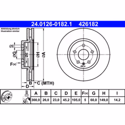 Disque de frein ATE 24.0126-0182.1 avant, ventilé, à haute teneur en carbone, 1 pièce