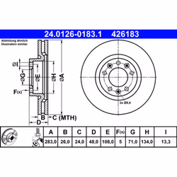 Disque de frein ATE 24.0126-0183.1 avant, ventilé, à haute teneur en carbone, 1 pièce