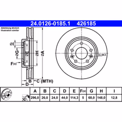 Disque de frein ATE 24.0126-0185.1 avant, ventilé, à haute teneur en carbone, 1 pièce