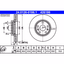 Disque de frein ATE 24.0126-0186.1 avant, ventilé, à haute teneur en carbone, 1 pièce