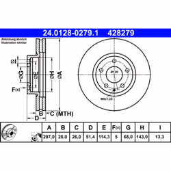 Disque de frein ATE 24.0128-0279.1 avant, ventilé, 1 pièce