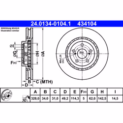 Disque de frein ATE 24.0134-0104.1 avant, ventilé, 1 pièce