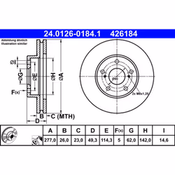 Disque de frein ATE 24.0126-0184.1 avant, ventilé, 1 pièce
