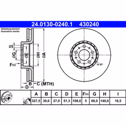 Disque de frein ATE 24.0130-0240.1 avant, ventilé, à haute teneur en carbone, 1 pièce