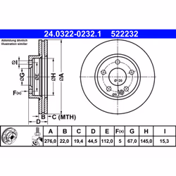 Disque de frein ATE - TEVES 24.0322-0232.1, 1 pièce