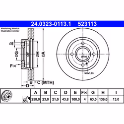 Disque de frein ATE PowerDisc 24.0323-0113.1, 1 pièce