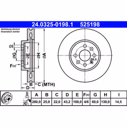 Disque de frein ATE PowerDisc 24.0325-0198.1, 1 pièce