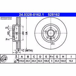 Disque de frein ATE PowerDisc 24.0328-0162.1, 1 pièce