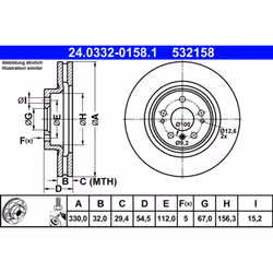 Disque de frein ATE PowerDisc 24.0332-0158.1, 1 pièce