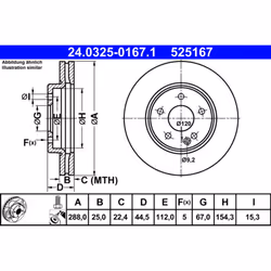 Disque de frein ATE PowerDisc 24.0325-0167.1, 1 pièce