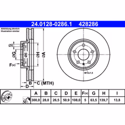 Disque de frein ATE 24.0128-0286.1 avant, ventilé, à haute teneur en carbone, 1 pièce