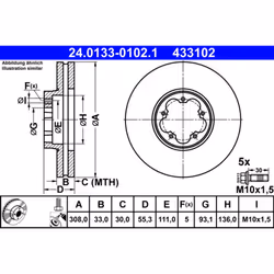 Disque de frein ATE 24.0133-0102.1 avant, ventilé, à haute teneur en carbone, 1 pièce