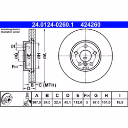 Disque de frein ATE 24.0124-0260.1 avant, ventilé, à haute teneur en carbone, 1 pièce