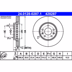 Disque de frein ATE 24.0128-0287.1 avant, ventilé, à haute teneur en carbone, 1 pièce