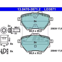 ATE Ceramic 13.0470-3871.2 Jeu de plaquettes de frein PEUGEOT: 308 II 3/5 portes, 308 SW 2, Rifter MPV, CITROËN: C4 Picasso 2, C4 Grand Picasso 2