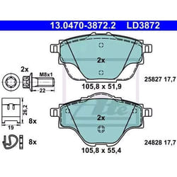 ATE Ceramic 13.0470-3872.2 Jeu de plaquettes de frein PEUGEOT: 3008 II SUV, 308 II 3/5 portes, 308 SW 2, CITROËN: Grand C4 Spacetourer, C4 Picasso 2