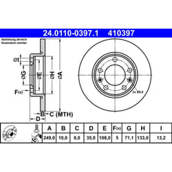 Disque de frein ATE 24.0110-0397.1 arrière, plein, 1 pièce