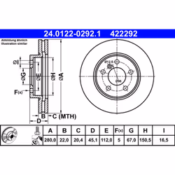 Disque de frein ATE 24.0122-0292.1 avant, ventilé, à haute teneur en carbone, 1 pièce