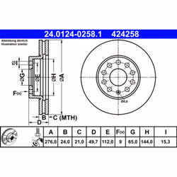 Disque de frein ATE 24.0124-0258.1 avant, ventilé, à haute teneur en carbone, 1 pièce