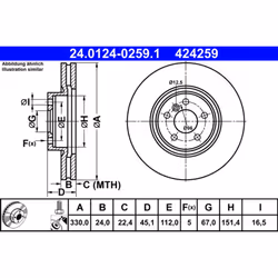 Disque de frein ATE 24.0124-0259.1 avant, ventilé, à haute teneur en carbone, 1 pièce