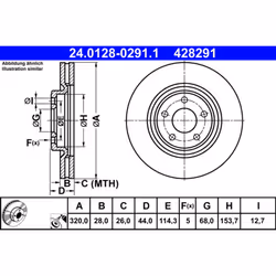 Disque de frein ATE 24.0128-0291.1 avant, ventilé, 1 pièce
