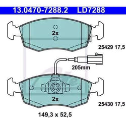 ATE Ceramic 13.0470-7288.2 Jeu de plaquettes de frein contact de signal d'usure inclus FIAT: 500 3 portes, Grande Punto 3/5 portes