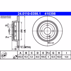 Disque de frein ATE 24.0110-0398.1 arrière, plein, à haute teneur en carbone, 1 pièce