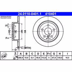Disque de frein ATE 24.0110-0401.1 arrière, plein, à haute teneur en carbone, 1 pièce