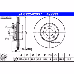 Disque de frein ATE 24.0122-0293.1 avant, ventilé, à haute teneur en carbone, 1 pièce