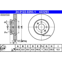 Disque de frein ATE 24.0122-0293.1 avant, ventilé, à haute teneur en carbone, 1 pièce