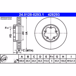 Disque de frein ATE 24.0128-0293.1 avant, ventilé, 1 pièce