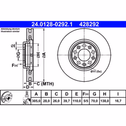 Disque de frein ATE 24.0128-0292.1 avant, ventilé, 1 pièce