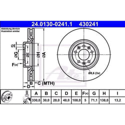 ATE Disque de frein PEUGEOT: 308 II 3/5 portes, 308 SW 2, 3008 II SUV, DS: DS7 Crossback, CITROËN: C5 Aircross 24.0130-0241.1 9804605780