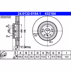 Disque de frein ATE 24.0132-0184.1 avant, ventilé, à haute teneur en carbone, 1 pièce