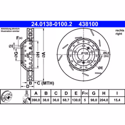 Disque de frein ATE 24.0138-0100.2 avant, rainuré, à haute teneur en carbone, 1 pièce