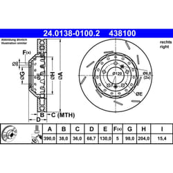 Disque de frein ATE 24.0138-0100.2 avant, rainuré, à haute teneur en carbone, 1 pièce