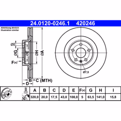 Disque de frein ATE 24.0120-0246.1 arrière, ventilé, 1 pièce